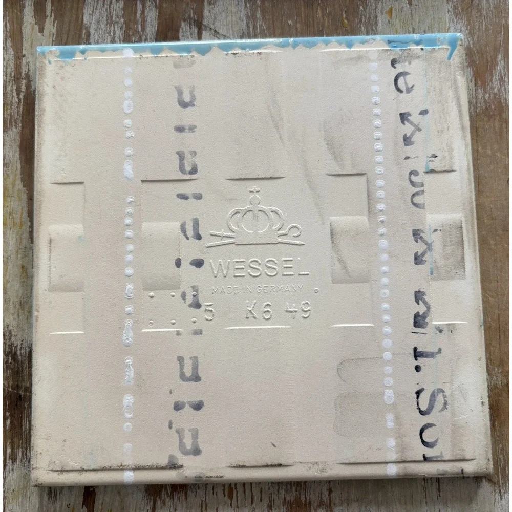 Vintage glazed ceramic art tile turquoise gray black Wessel Germany square